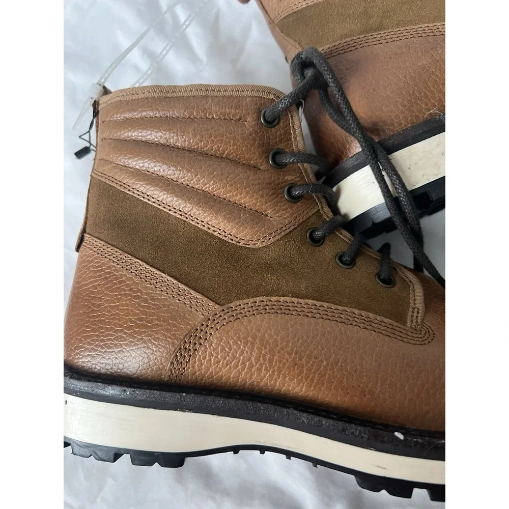 Crevo Tan Leather Faux Fur Lined Lace-Up Boots Zipper Accents Men's 8.5